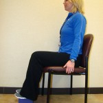 Keep knees aligned with hips for good sitting posture.