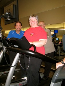 Rita beaming on treadmill, pic