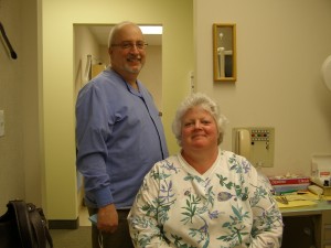At check-ups, dentists typically team with hygienists who specialize in preventative oral health care. Dr. Reisner with Hygienist Pat Nicola.
